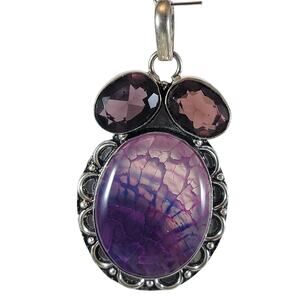 Purple Agate Pendant Necklace – With Amethyst in Silver + 20" Sterling Chain